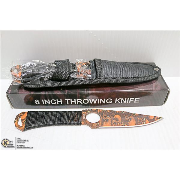 3 NEW 8" THROWING KNIVES IN SHEATH