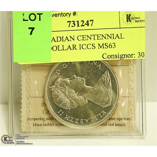1967 CANADIAN CENTENNIAL SILVER DOLLAR ICCS MS63