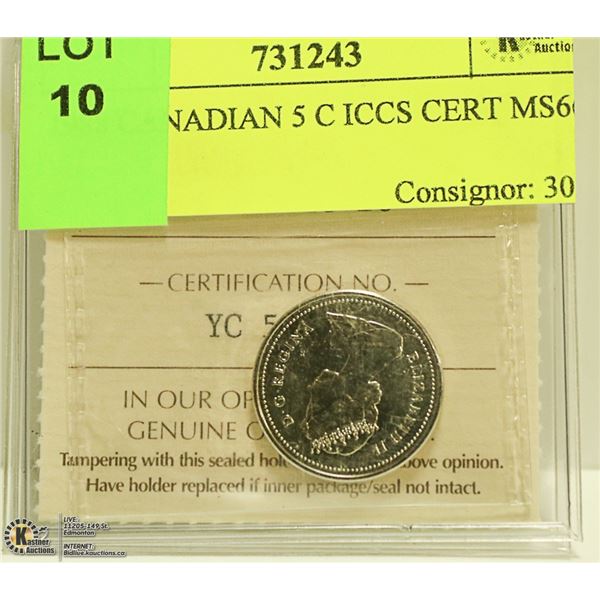 1988 CANADIAN 5 CENT ICCS CERT MS66