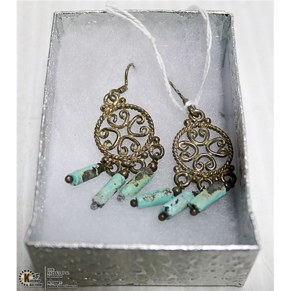 NEW SILVER TURQUOISE EARRINGS, 9 GRAMS