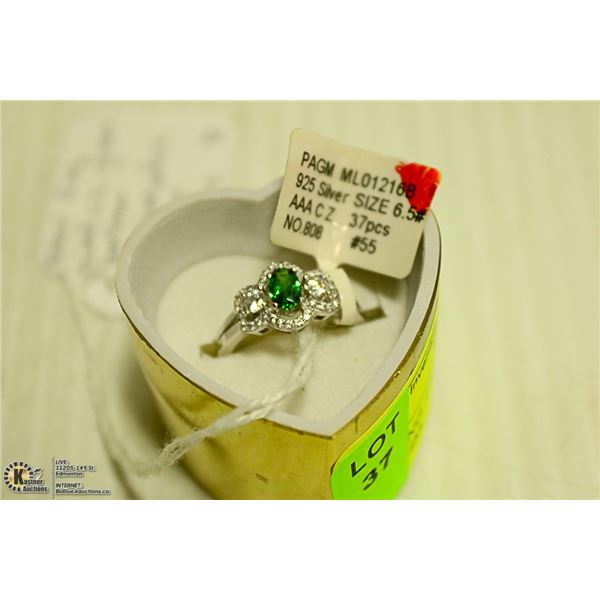 NEW. RING. OVAL SHAPED GREEN CZ. 6X4MM.