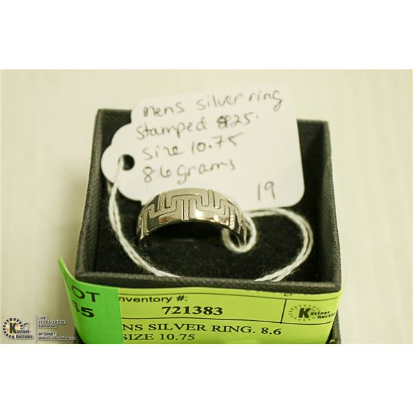 NEW. MENS SILVER RING. 8.6 GRAMS. SIZE 10.75