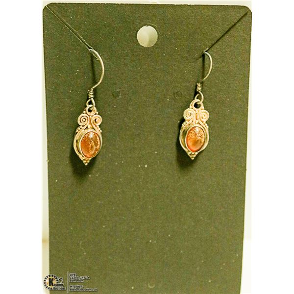 NEW  EARRINGS OVAL SHAPED AMBER 8 X 6MM SILVER