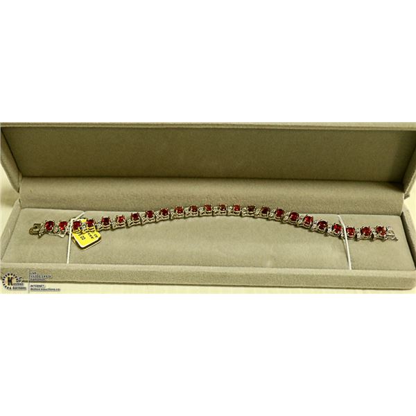 NEW 925 STERLING SILVER BRACELET, CUBIC RED STONES