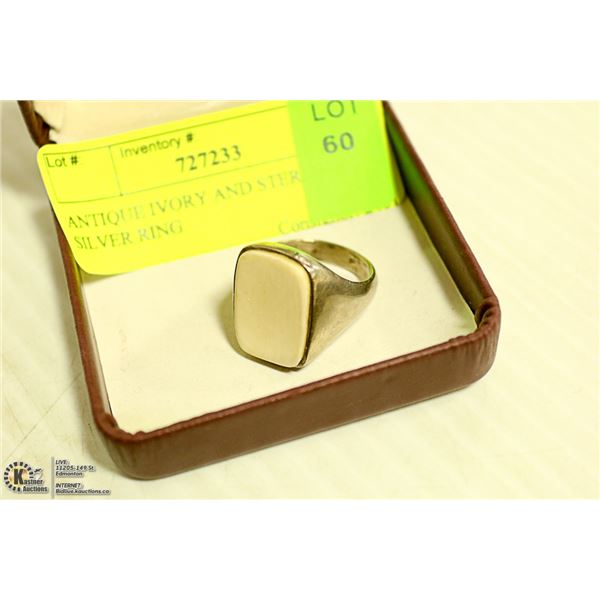 ANTIQUE IVORY AND STERLING SILVER RING SIZE 10