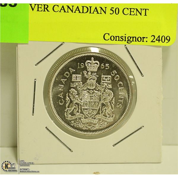 1965 SILVER CANADIAN 50 CENT PIECE