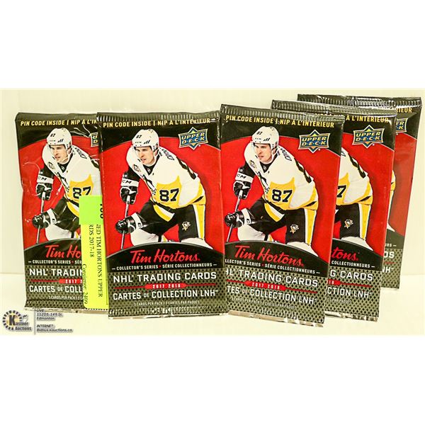 5 UNOPENED TIM HORTONS UPPER DECK CARDS 2017-18