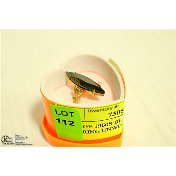 VINTAGE 1960S BLACK DIAMOND GOLD TONE RING UNWORN