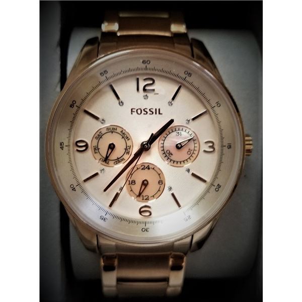 NEW FOSSIL ROSE GOLD TRIPLE CHRONO MSRP $199 WATCH