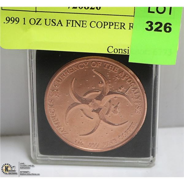 .999 1 OZ USA FINE COPPER ROUND