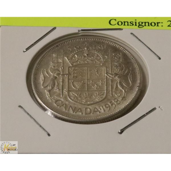 1958 CANADIAN SILVER 50 CENT PIECE