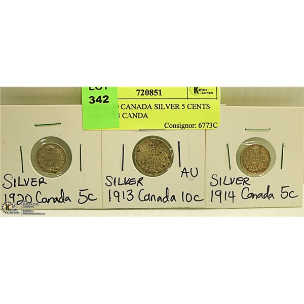1914,1920 CANADIAN SILVER 5 CENTS AND 1913 CANDIAN