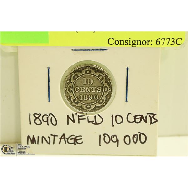 1890 NEWFOUNDLAND 10 CENT LOW MINTAGE COIN (100)