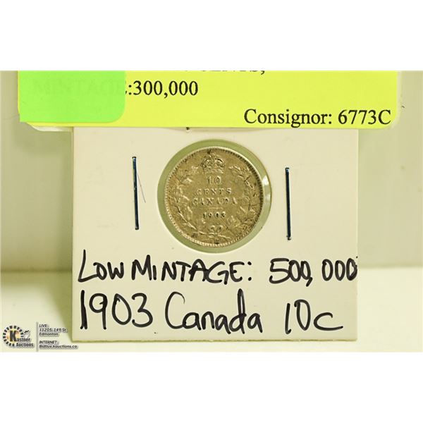 1903 CANADIAN 10 CENT COIN MINTAGE:300,000