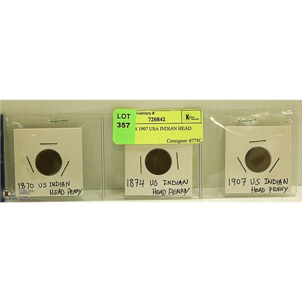 1870,1874 1907 USA INDIAN HEAD CENT COINS