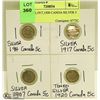 Image 1 : 1907,1914,1917,1920 CANDIAN SILVER 5 CENT COINS