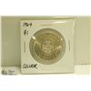 Image 1 : 1964 CANADIAN SILVER $1 DOLLAR COIN