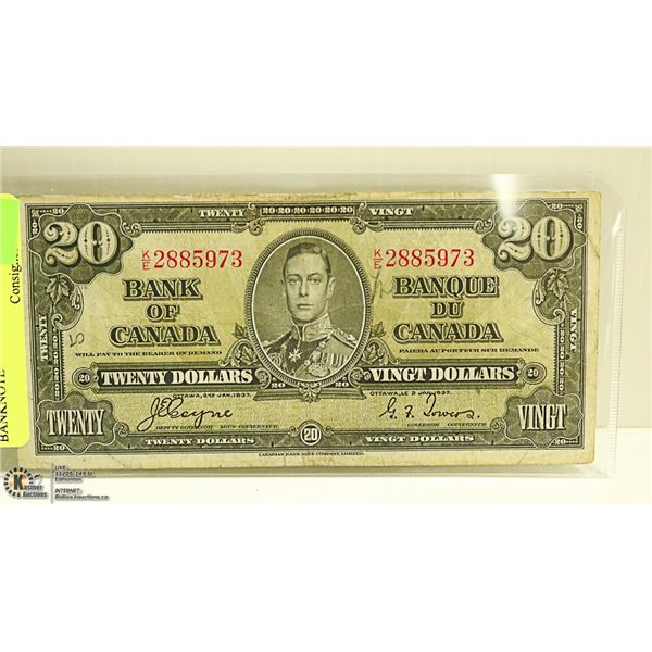1937 GEORGE VI CANADIAN $20 BANKNOTE