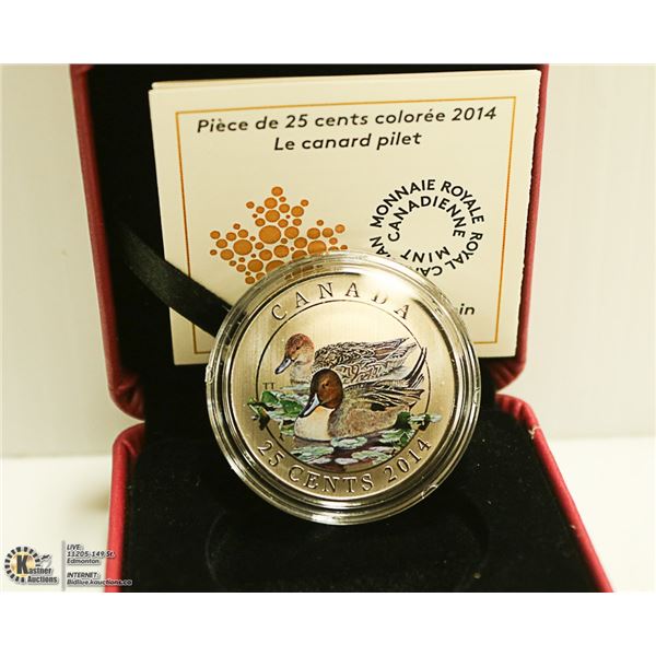 2014 BIRDS OF CANADIAN PINTAIL DUCK COLORED 25CENT