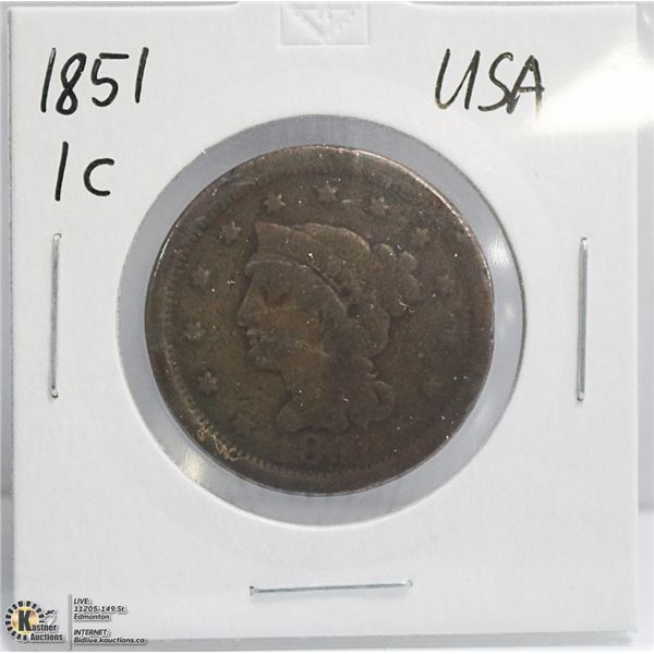 1851 USA LARGE ONE CENT COIN