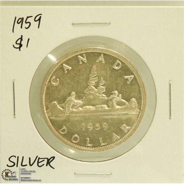 1959 CANADIAN SILVER $1 DOLLAR COIN
