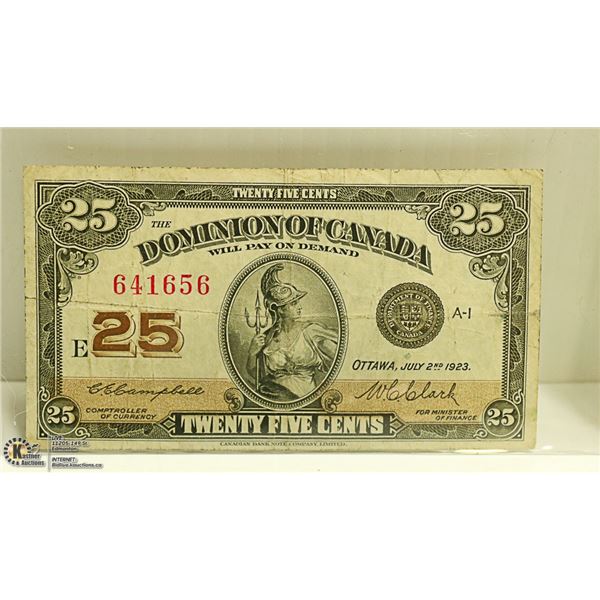 1923 DOMINION OF CANADA 25 CENTS NOTE