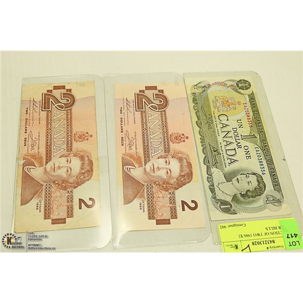 COLLECTION OF TWO 1986 $2 DOLLAR BILLS