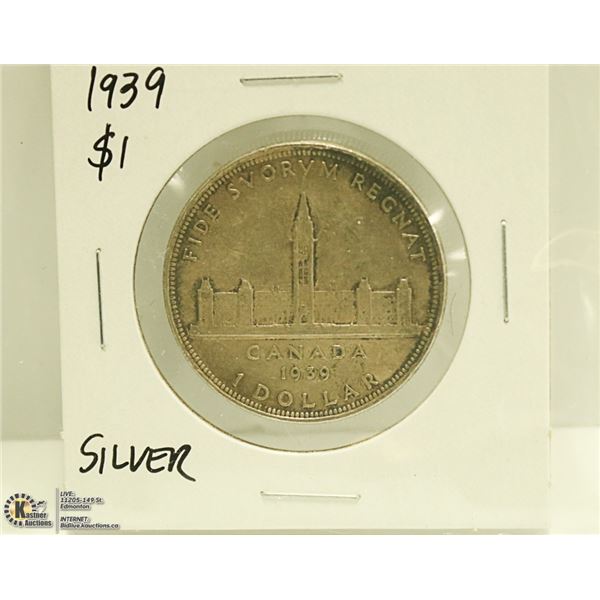 1939 CANADIAN SILVER $1 DOLLAR COIN