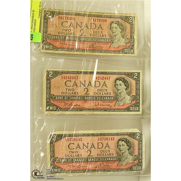 LOT OF 3- 1954 CANADIAN $2 BANKNOTES MIXED