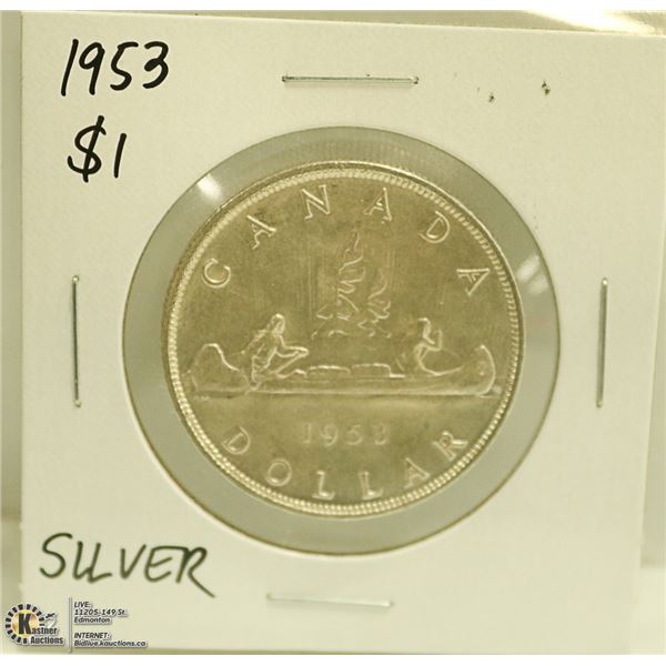 1953 CANADIAN SILVER $1 DOLLAR COIN