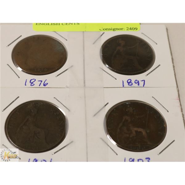 1876, 1897, 1901 & 1903 VINTAGE ENGLISH CENTS