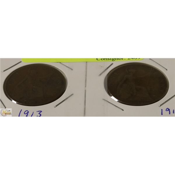 1913 & 1917 ENGLISH LARGE CENTS