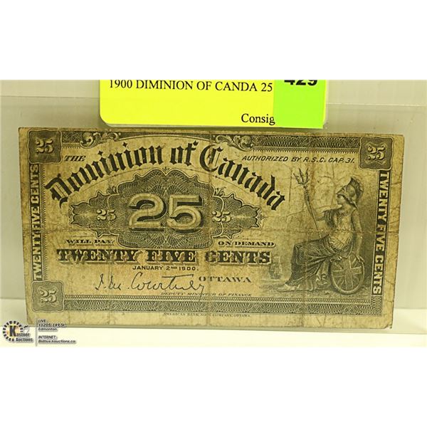 1900 DOMINION OF CANDA 25 CENTS