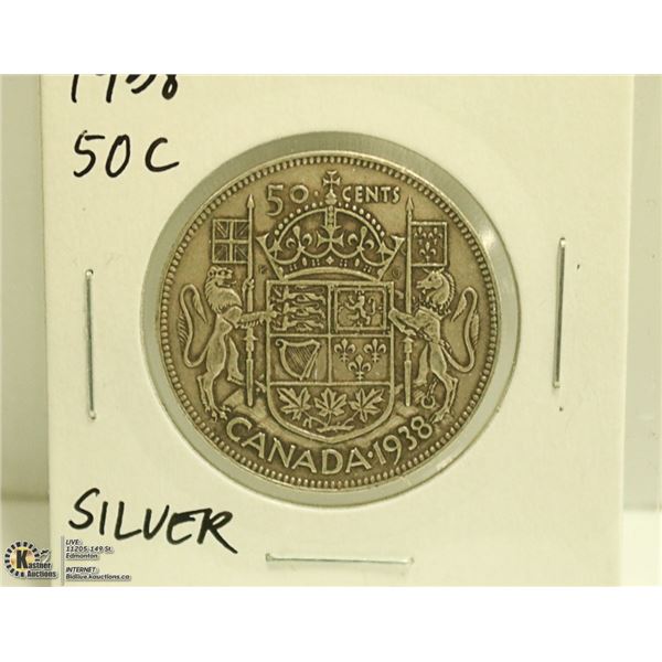 1938 CANADIAN SILVER 50 CENT COIN