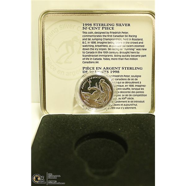 1998 CANADIAN SKI COMM STERLING SILVER 50 CENT