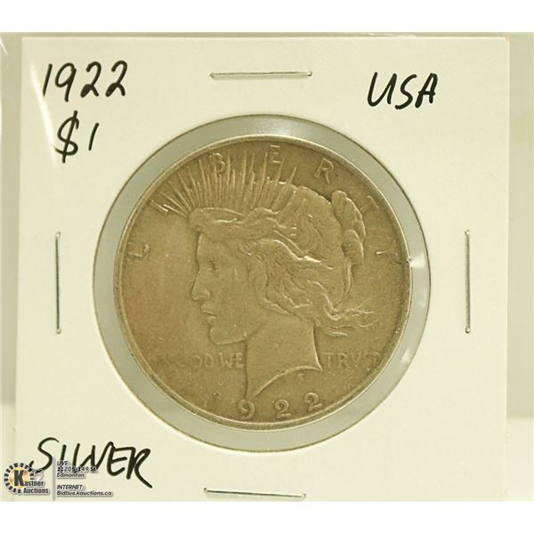 1922 USA SILVER PEACE $1 DOLLAR COIN
