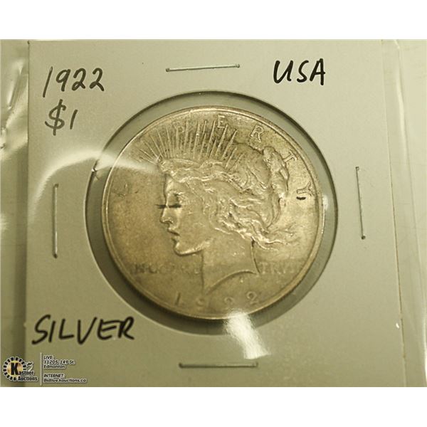 1922 USA SILVER  PEACE $1 DOLLAR COIN