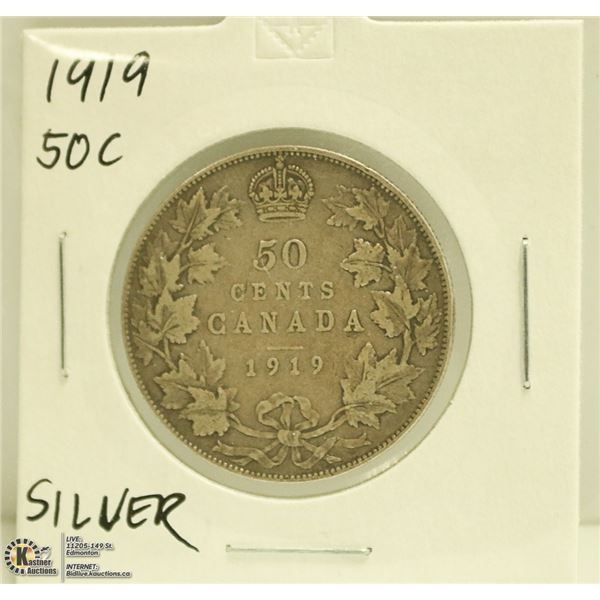 1919 CANADIAN SILVER 50 CENT COIN