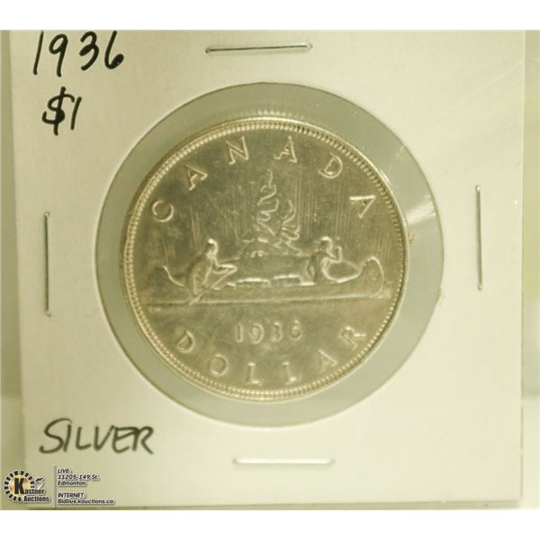 1936 CANADIAN SILVER $1 DOLLAR COIN