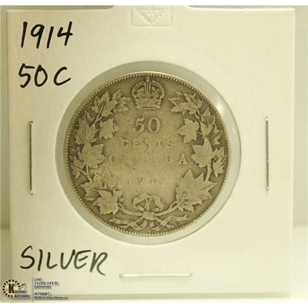 1914 CANADIAN SILVER 50 CENT COIN