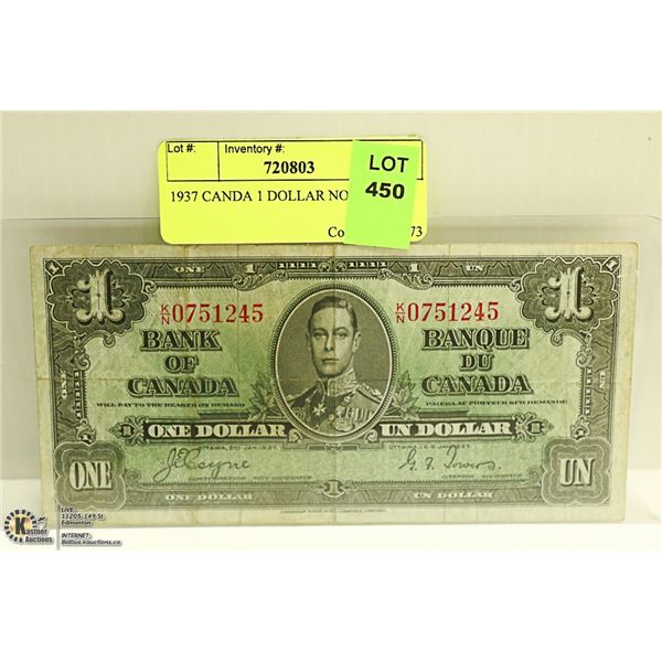 1937 CANADIAN 1 DOLLAR NOTE