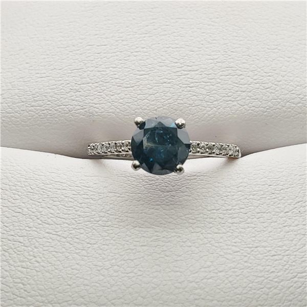 9) PLATINUM FANCY COLOURED BLUE DIAMOND RING.