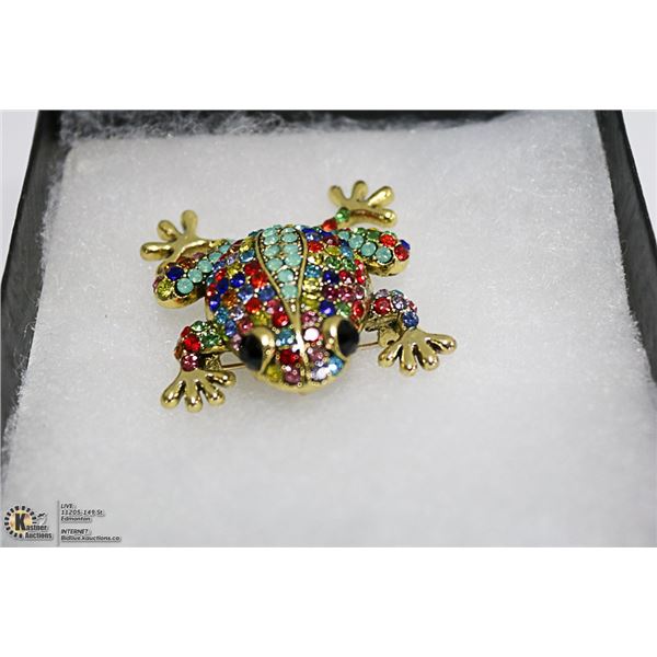 RHINESTONE FROG BROOCH