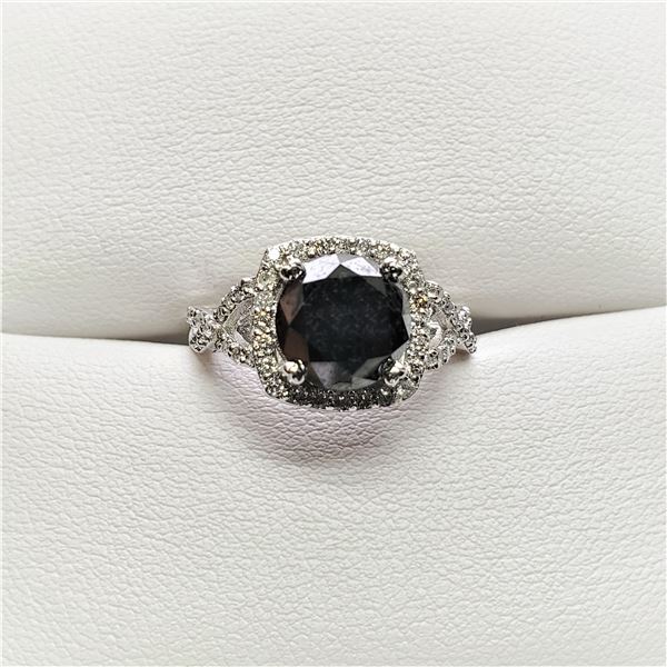 13) 14 KARAT WHITE GOLD COLORED BLACK DIAMOND RING