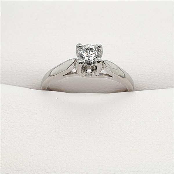 50) 14 KARAT WHITE GOLD DIAMOND SOLITAIRE RING