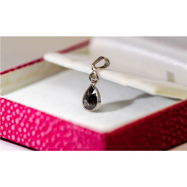 48) 14 KARAT WHITE GOLD  BLACK DIAMOND PENDANT