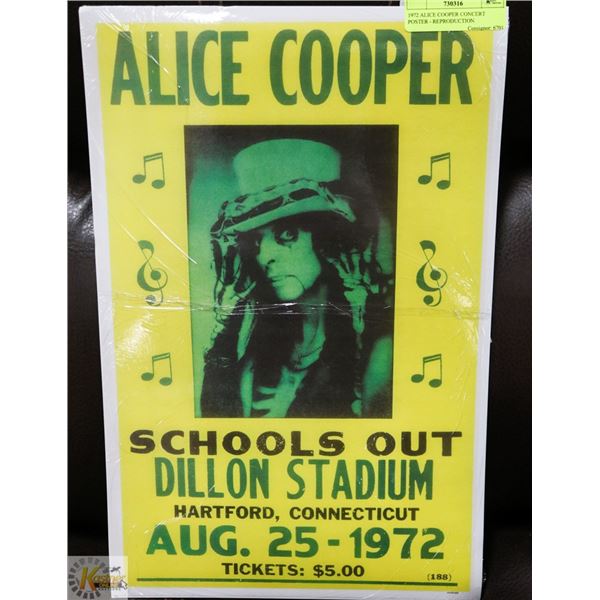 1972 ALICE COOPER CONCERT POSTER - REPRODUCTION