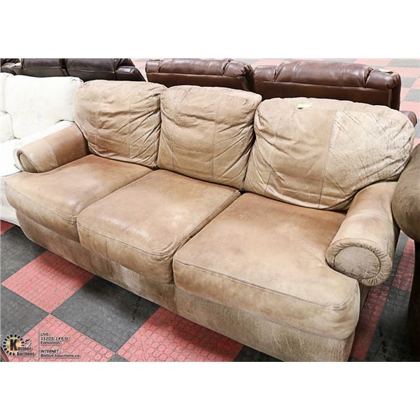 BROWN LEATHER LAZY-BOY COUCH SADDLE BROWN LAZY