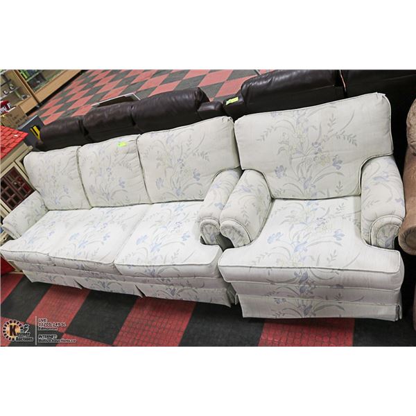 WHITE AND BLUE SOFA & CHAIR FISCHERS FURNITURE