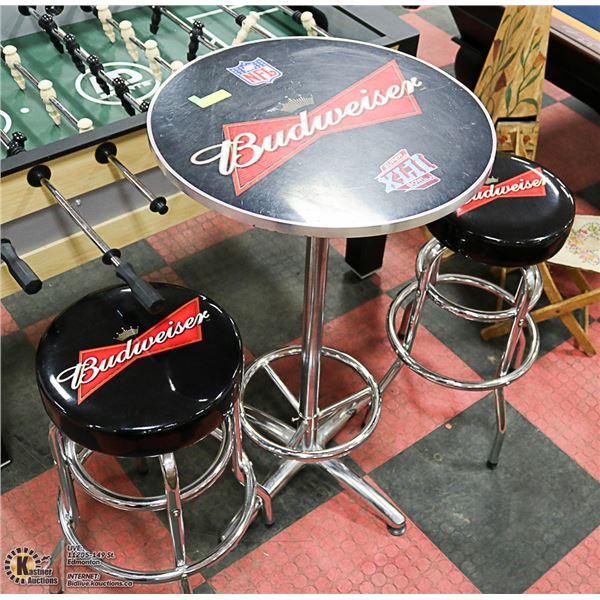 NFL BUDWEISER TALL TABLE WITH 2 SWIVEL STOOLS